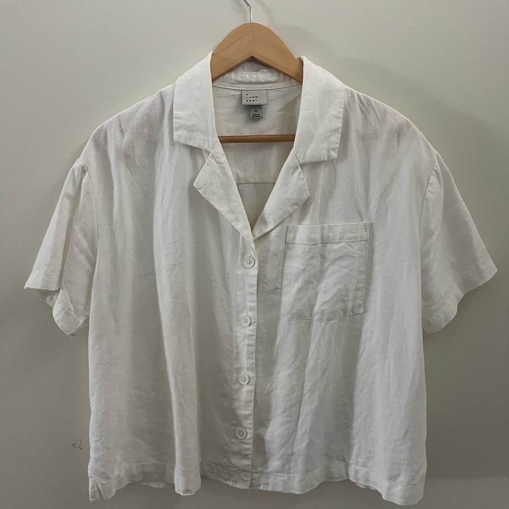 White linen rayon blend shirt.